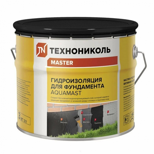 Мастика Технониколь, Aquamast, битумно-резиновая, 3 кг, ведро, 420915